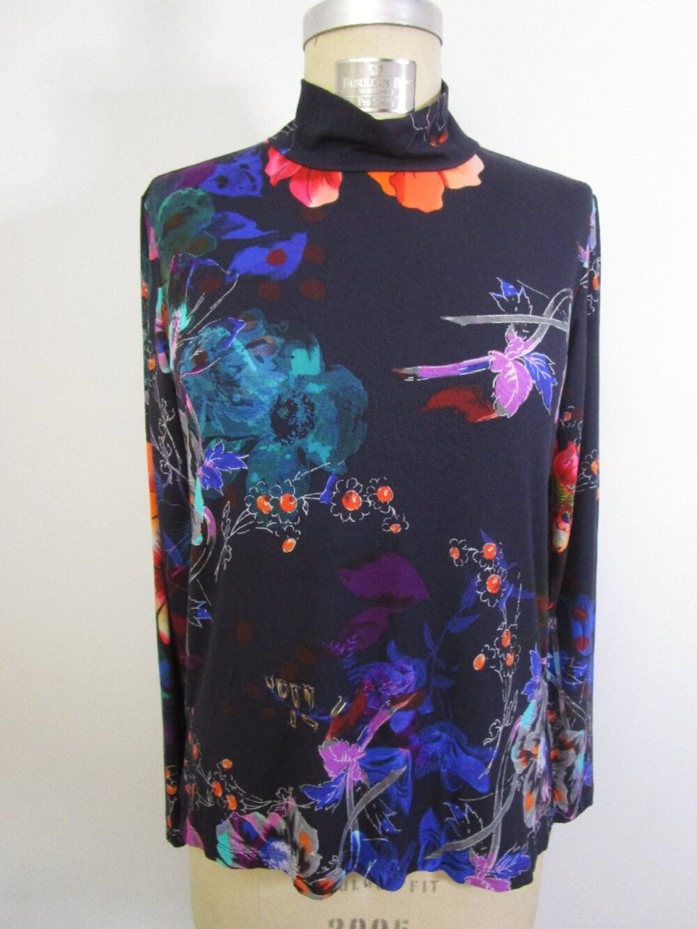 Rayon Jersey Floral Top Mock Collar